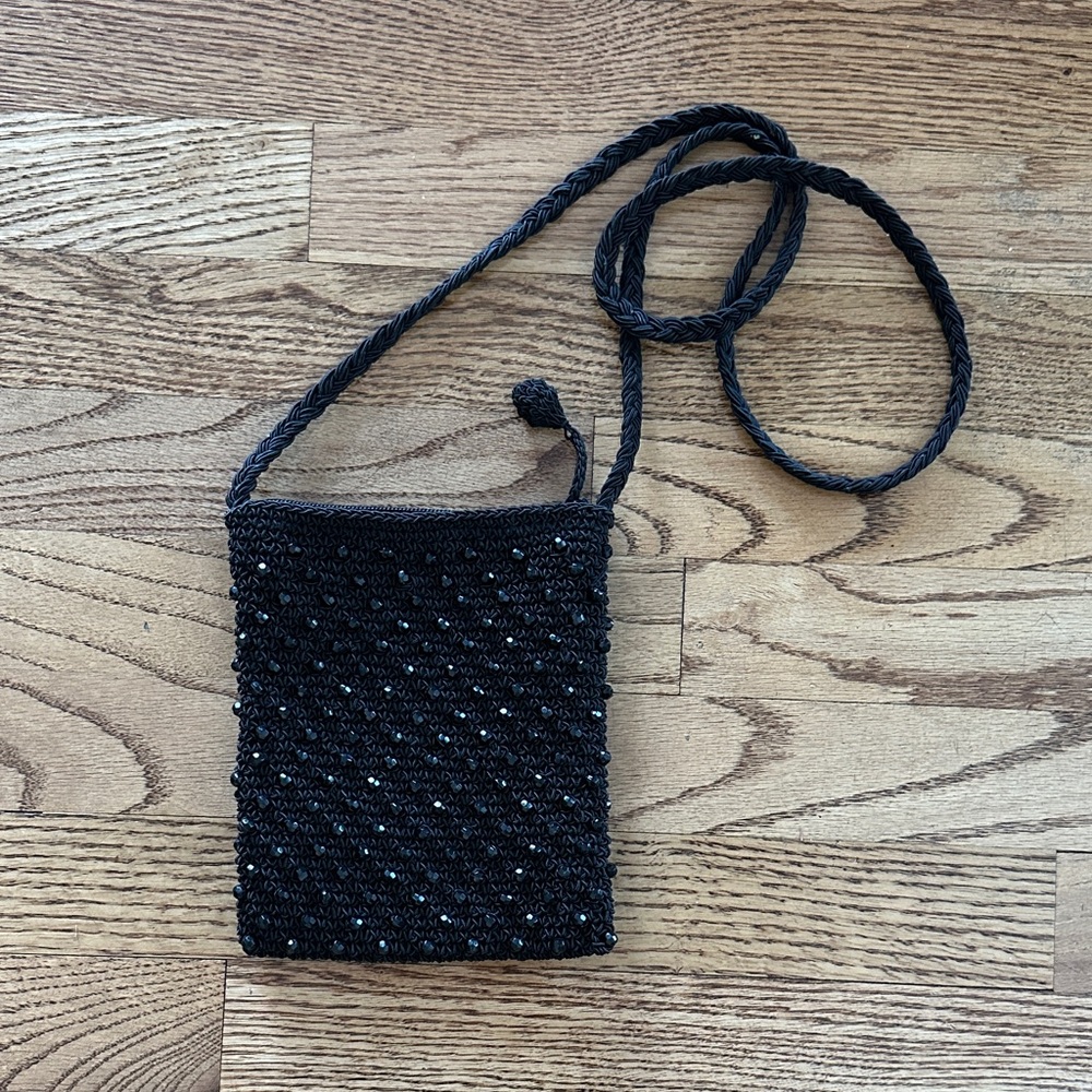 Black Beaded knit Crossbody Bag